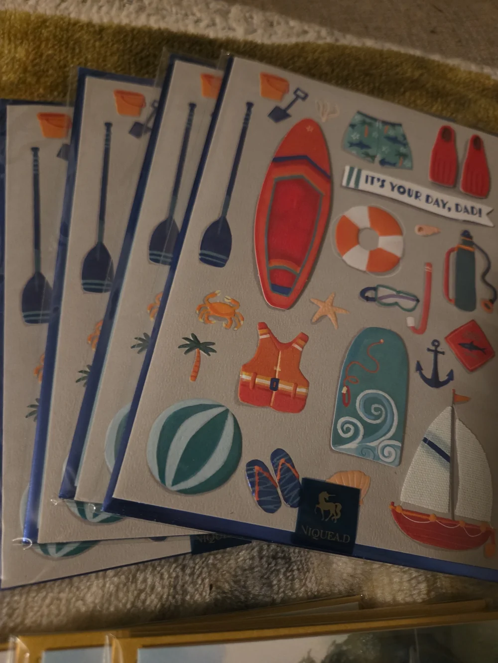 Assorted 18 Father's Day Niquead Greeting Cards - Blue, Yellow, White